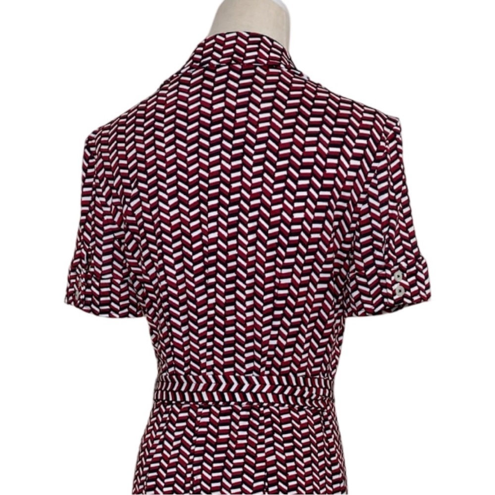 LOFT Geometric Print Above the Knee-Length Wrap Dress Red Black White Size 4 - Picture 9 of 16